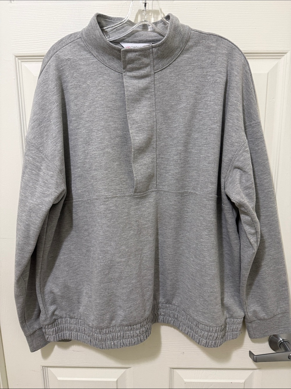 Liz Claiborne Light Gray Zip-Up Mock Neck Sweater